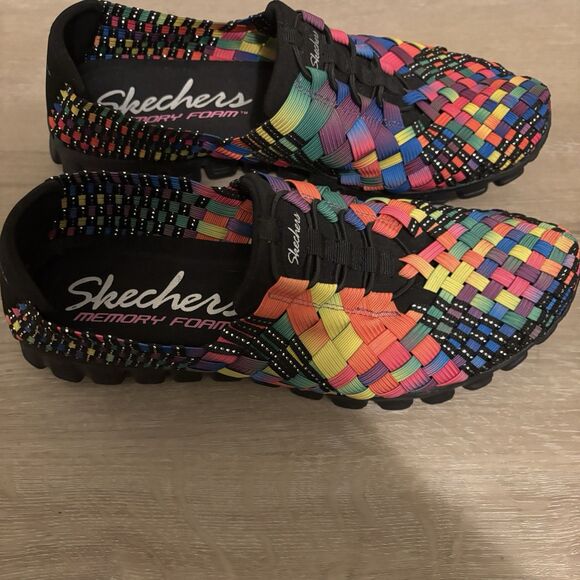 Skechers EZ Flex 2 Women's 9.5 Multi Color Rainbow Woven Memory Foam Walking - Picture 6 of 15